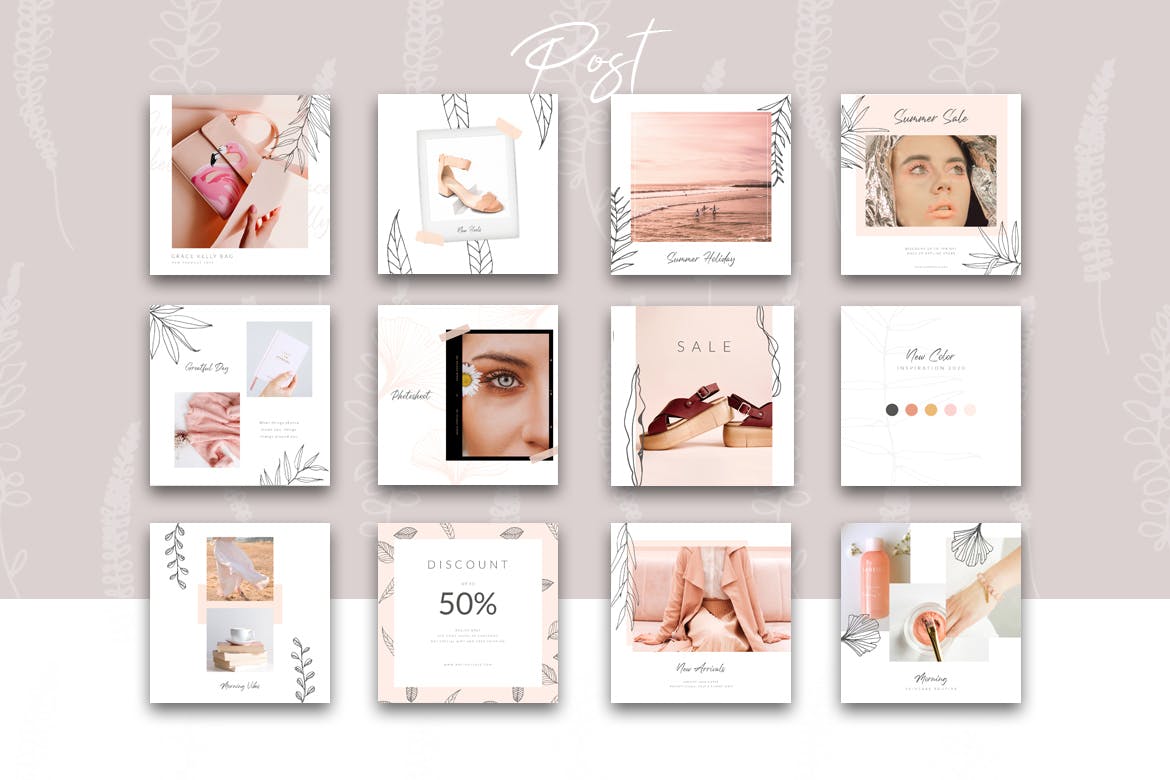 Instagram社交网站简约手绘图案设计素材包 Instagram Monica Social Media Pack插图(2)