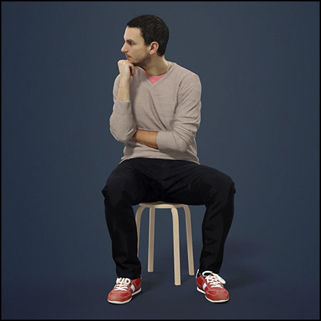 坐在凳子上思考的男人素材之家精选3D模型