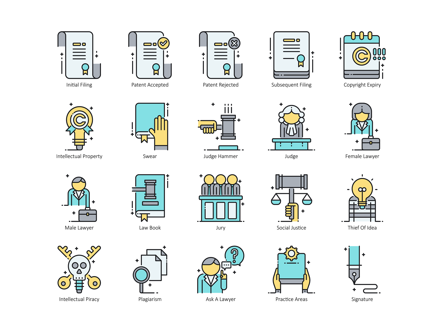 版权法律相关元素的图标套装[Ai]插图(2)