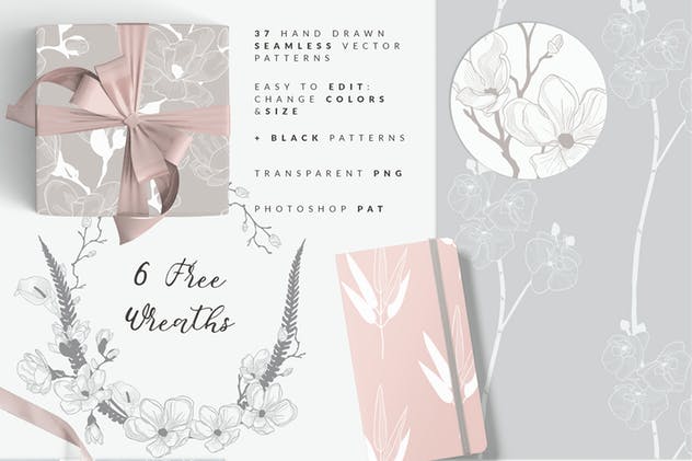 35+优雅手绘花卉图案纹理Instagram贴图模板素材库精选 35+ Patterns & 8 Instagram Templates插图(1)