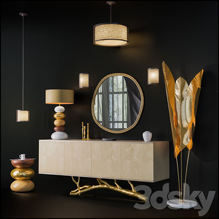 欧式梳妆柜镜子吊灯套装素材之家精选3D模型