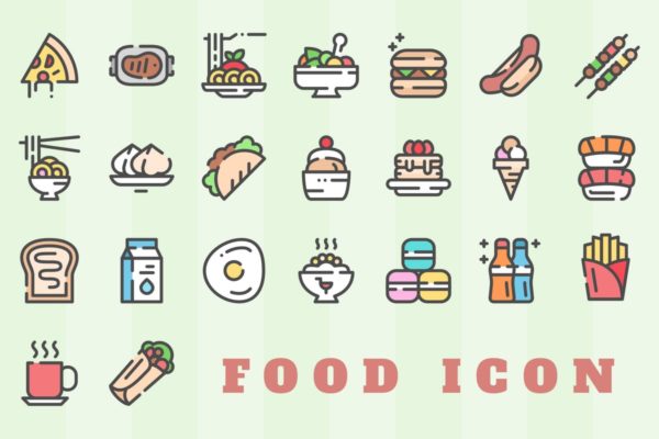 餐饮美味食物矢量线条图标套装 Food Icon