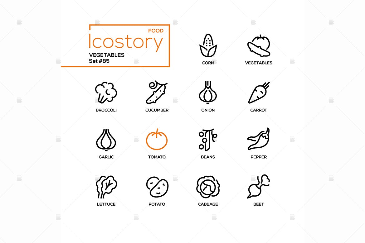 现代设计风格蔬菜主题矢量线性素材库精选图标 Vegetables – modern line design style icons set插图