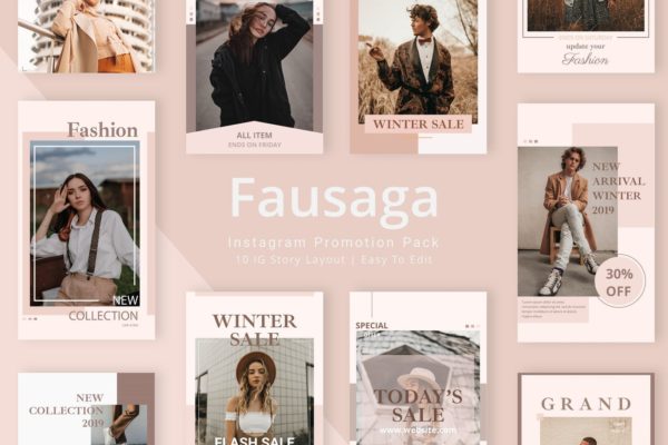Instagram社交品牌服装促销广告设计模板素材库精选 Fausaga – Instagram Story Pack