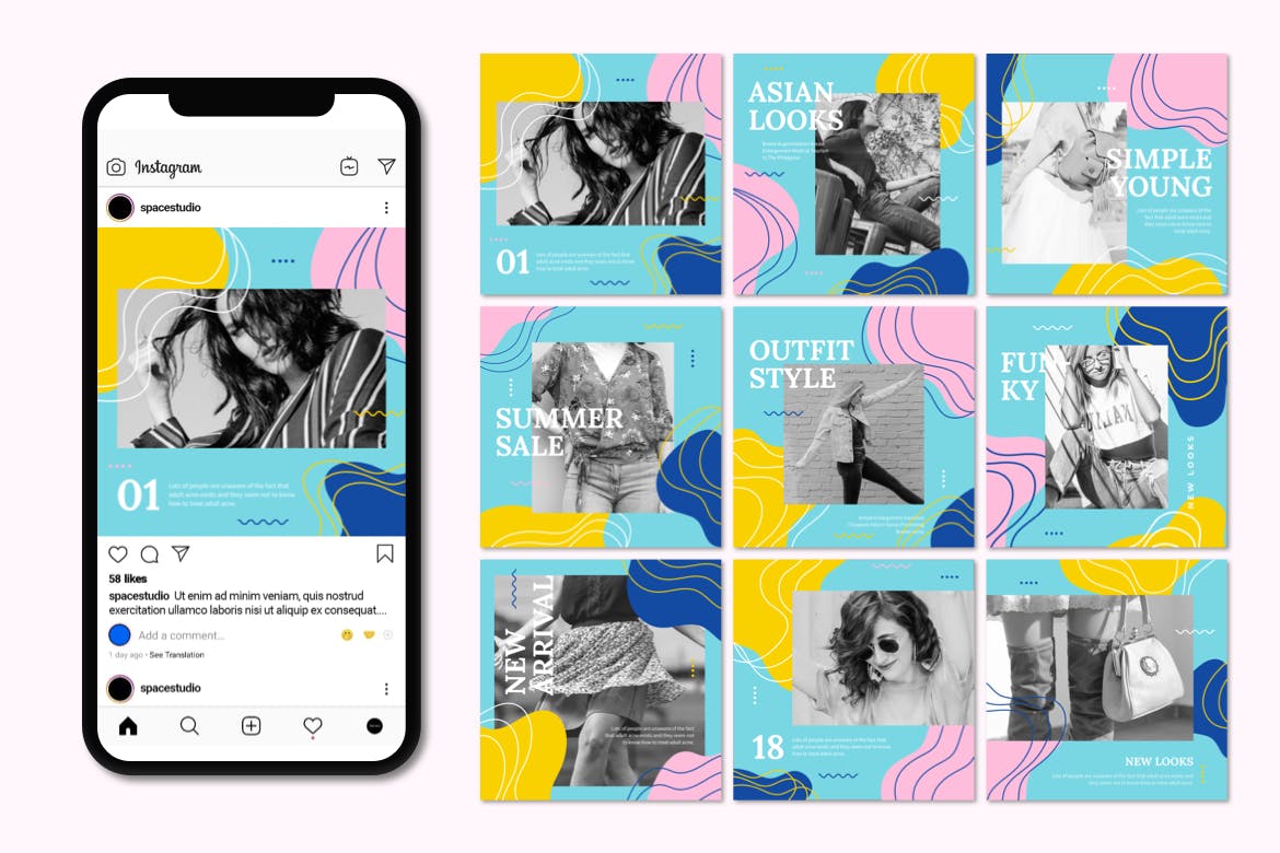 现代孟菲斯设计风格社交贴文设计模板素材库精选 Instagram Post Templates插图(1)