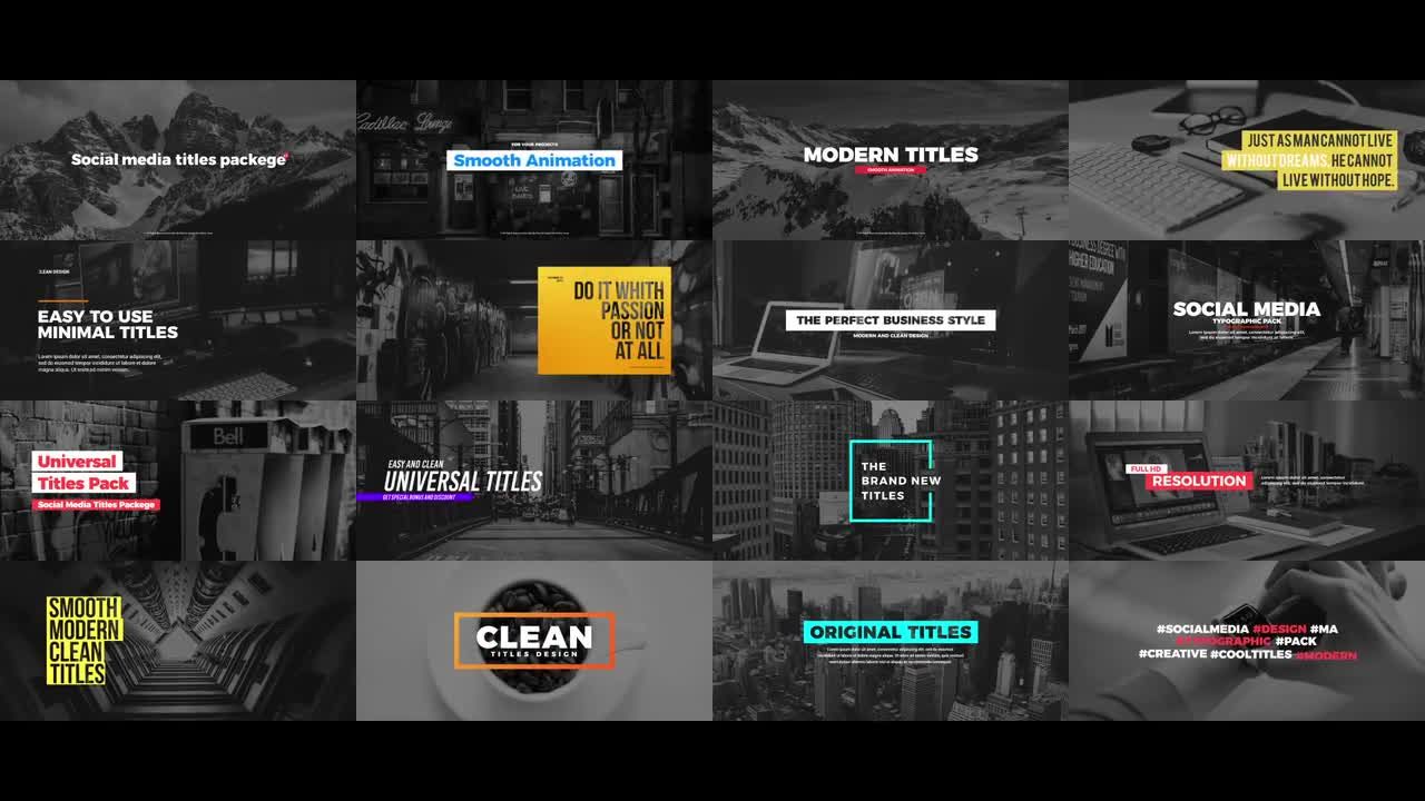 16个动画全屏社交媒体标题PR下载