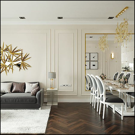 现代客厅餐厅和开放式厨房场景素材之家精选3D模型