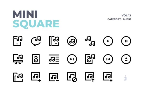60枚音乐音频主题线性图标素材 Mini square – 60 Audio Icons