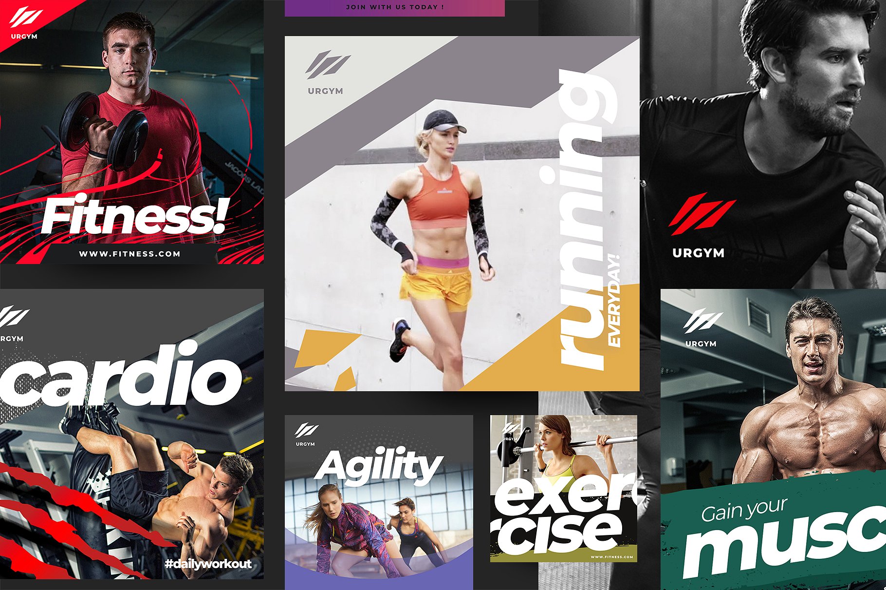 时尚健身&健身器材的instagram社交媒体模板素材库精选 Fitness & Gym instagram pack 2.0 [psd]插图(2)