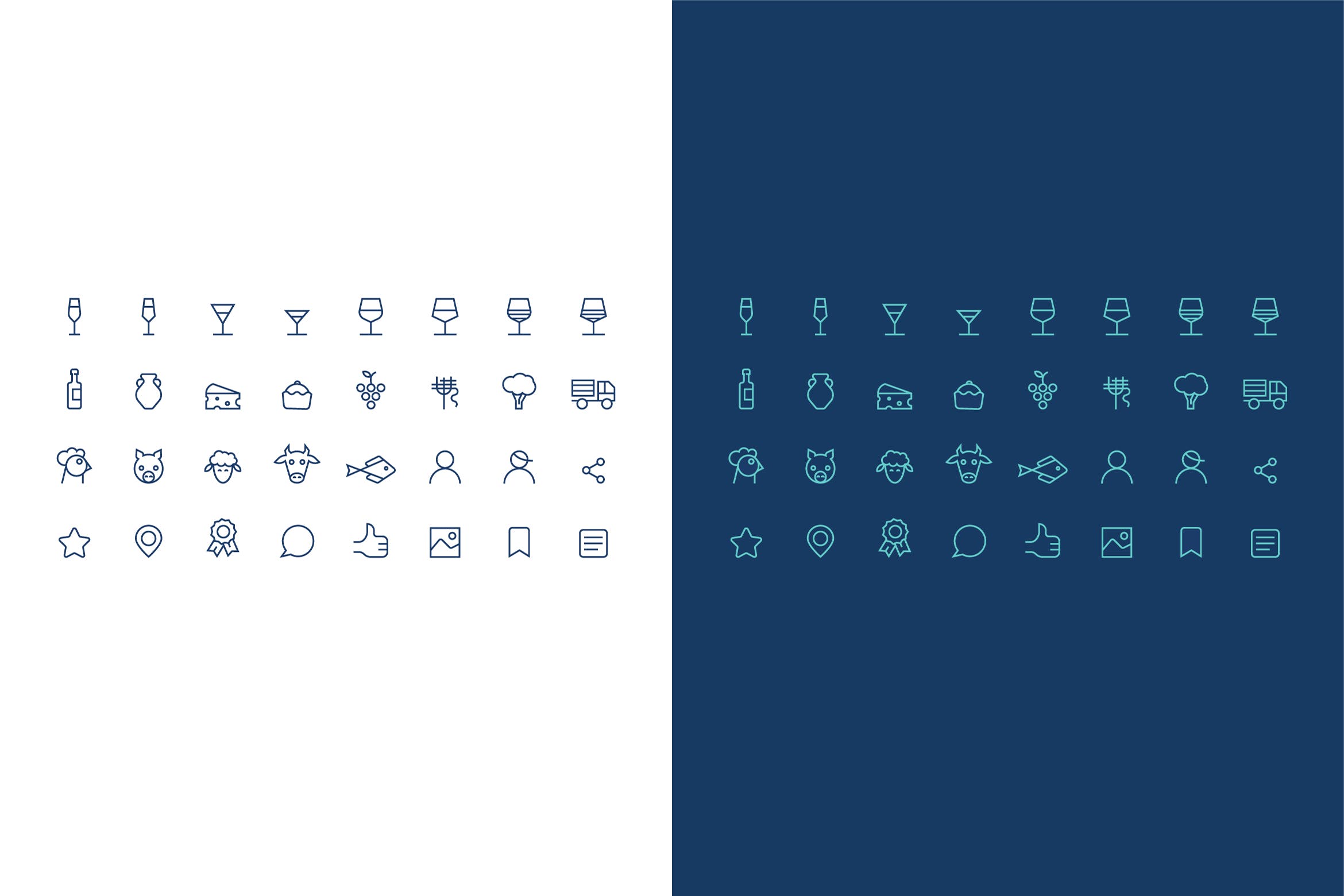 关于酒,酒精和食物矢量素材库精选图标素材 icons set about wine, alcohol and food插图