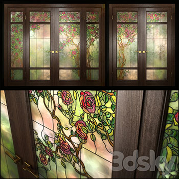 装有彩绘玻璃的木门素材之家精选3D模型