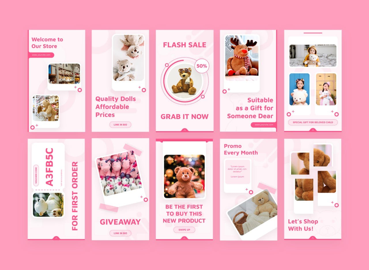 毛绒玩具品牌Instagram推广设计模板素材库精选 Puppet – Instagram Story Pack插图(1)