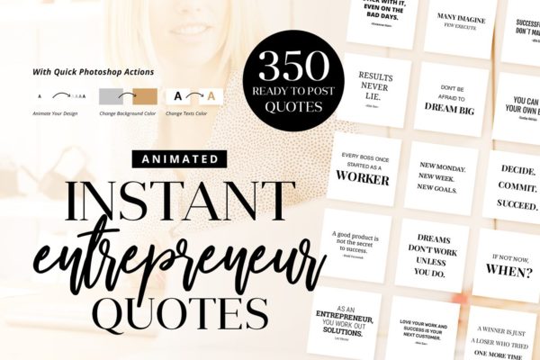 社交媒体引语祝语素材合集 Animated Entrepreneur Quotes Bundle