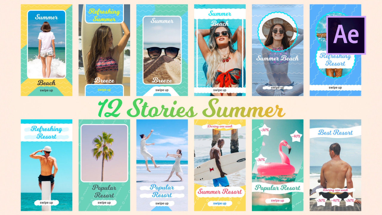 夏天的十二个故事动画素材库精选AE模板