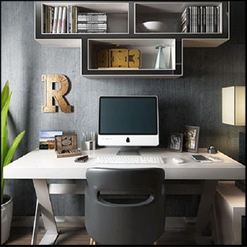 现代办公桌办公用品电脑和书架素材之家精选3D模型