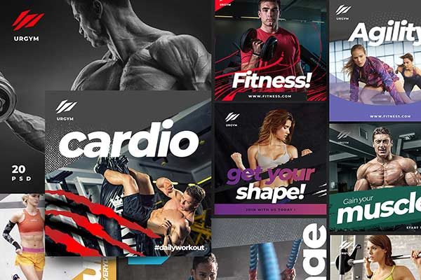 时尚健身&amp;健身器材的instagram社交媒体模板素材库精选 Fitness &amp; Gym instagram pack 2.0 [psd]