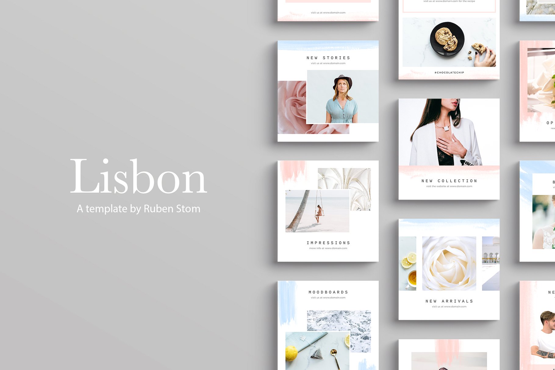 淡雅社交媒体贴图模板素材库精选 Lisbon Social Media Pack插图