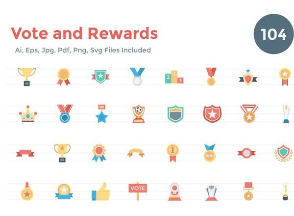 扁平风格投票&奖项主题图标集 104 Flat Vote and Rewards Icons