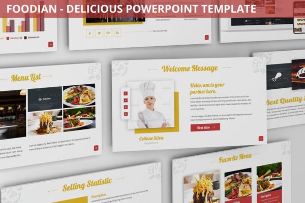 西餐厅宣传/美食培训PPT幻灯片模板下载 Foodian – Delicious Powerpoint Template
