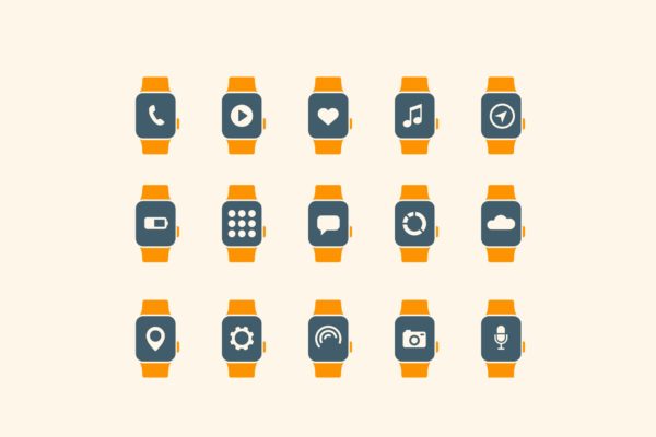 15枚智能手表APP应用主题矢量素材库精选图标 15 Smart Watch App Icons