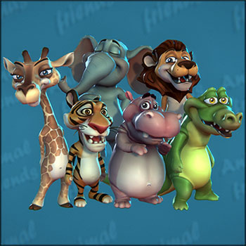 森林动物狮子 长颈鹿 大象 河马 鳄鱼 老虎FBX格式素材之家精选3D模型