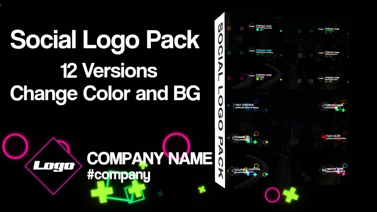 12个发光社交logo动态动画素材库推荐PR模板