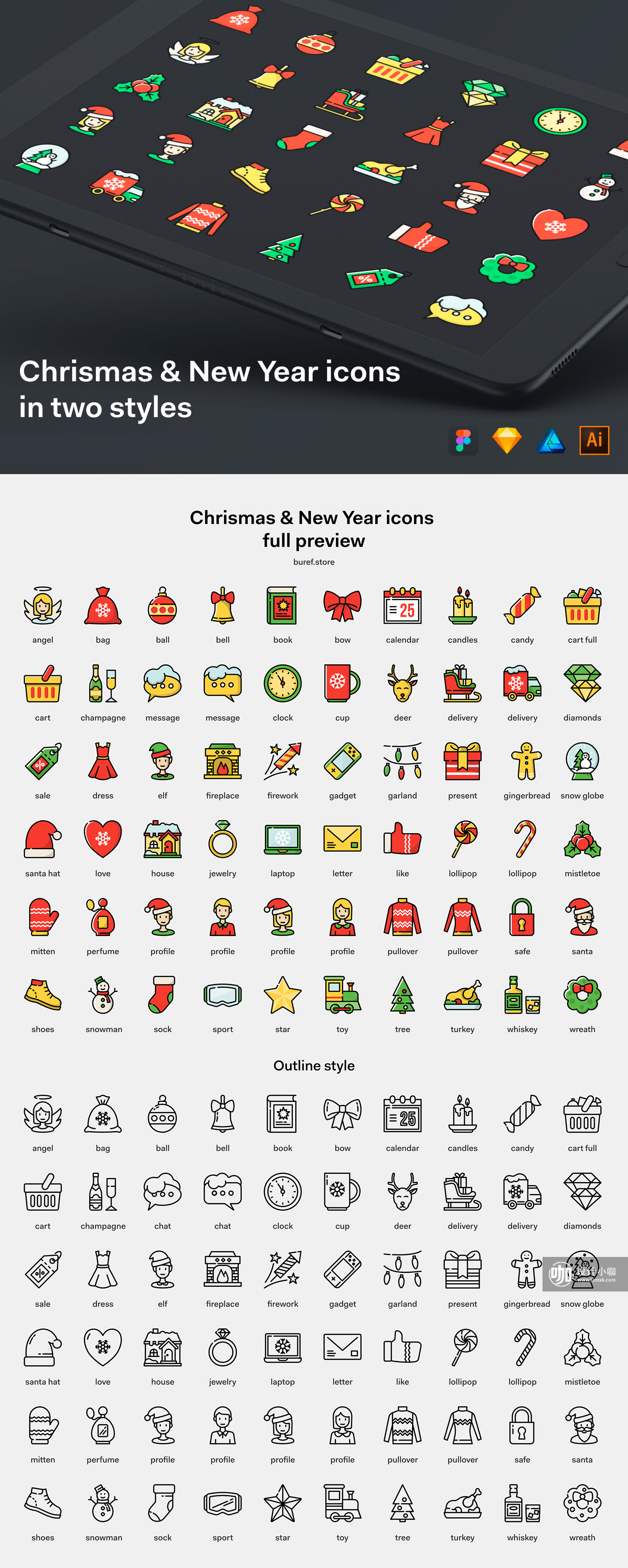 素材库下午茶：年度绘制最精细的创意圣诞图标下载[Ai,Sketch]插图