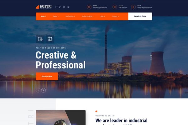 工厂/工业生产主题网站设计HTML模板素材库精选 Dustri – Factory &amp; Industrial HTML Template