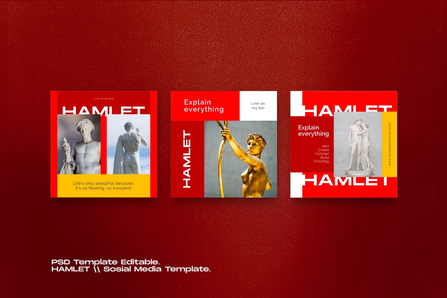 红色设计风格Instagram贴图&品牌故事设计素材包v2 HAMLET PACK 2 – Instagram Template + Stories插图(4)