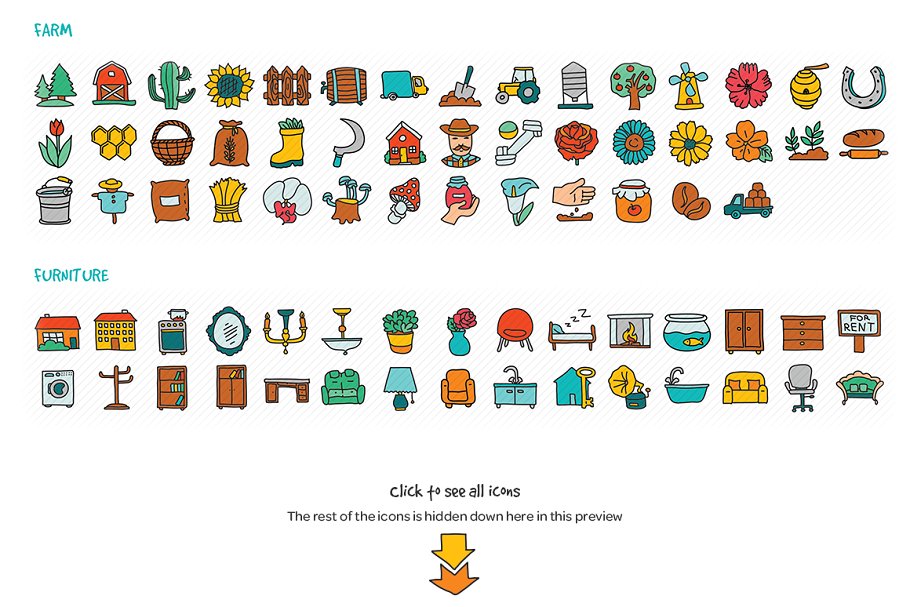 1000枚手绘涂鸦图标 1000 Hand Drawn Doodle Icons插图(2)