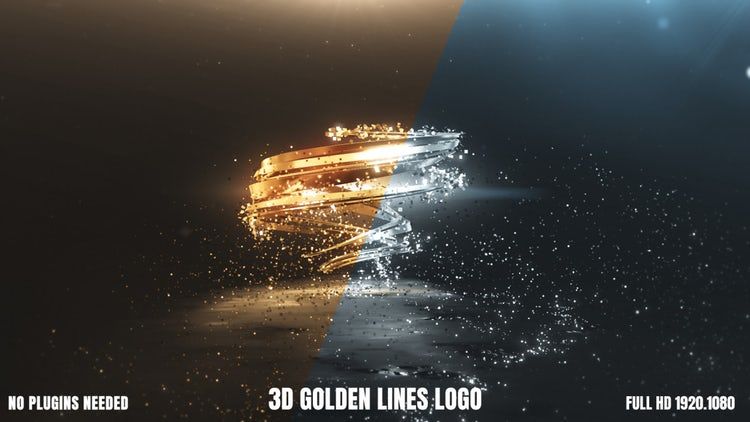 明亮时尚的3D金色线条徽标素材库精选AE模板