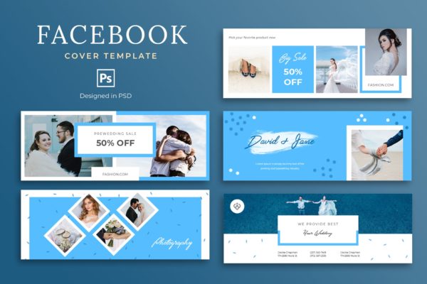 婚纱品牌Facebook营销推广主页封面设计模板素材库精选 Wedding Facebook Cover Template