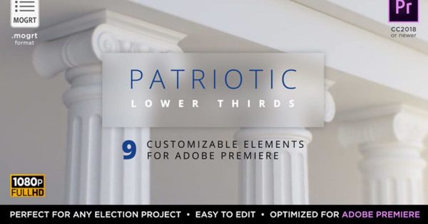 时政新闻视频动态标题字幕素材库精选PR模板 Patriotic Titles &amp; Lower 3rds | Mogrt for Premiere