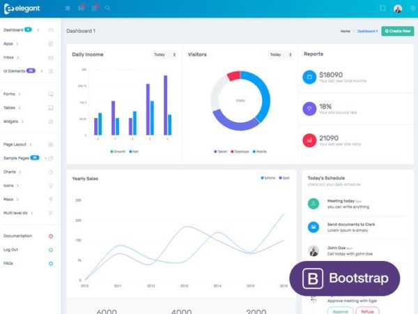 网站后台管理员仪表盘HTML模板素材库精选 Elegant Admin – Bootstrap 4 Dashboard Template