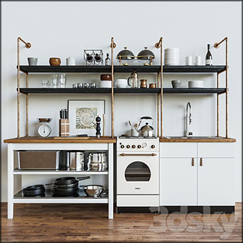 阁楼风格厨房用具碗具燃气灶具素材之家精选3D模型