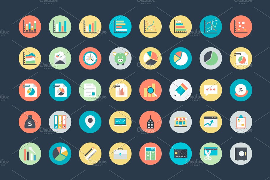 100+图表信息&投资主题图标素材 100+ Flat Graphs and Investment Icon插图(1)