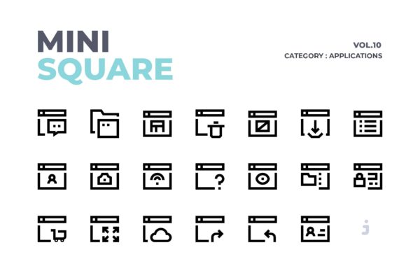 60枚软件应用简约线条风格矢量图标素材 Mini square – 60 Applications Icons
