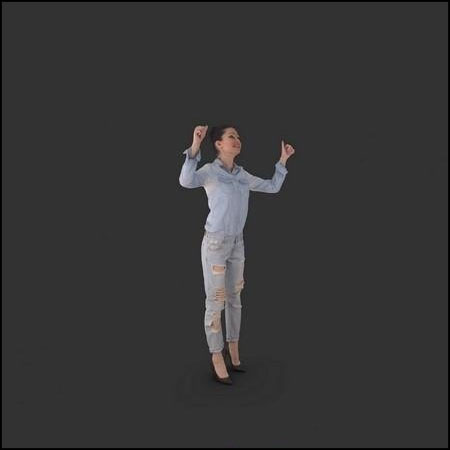 举起双手欢呼的年轻女人素材之家精选3D模型