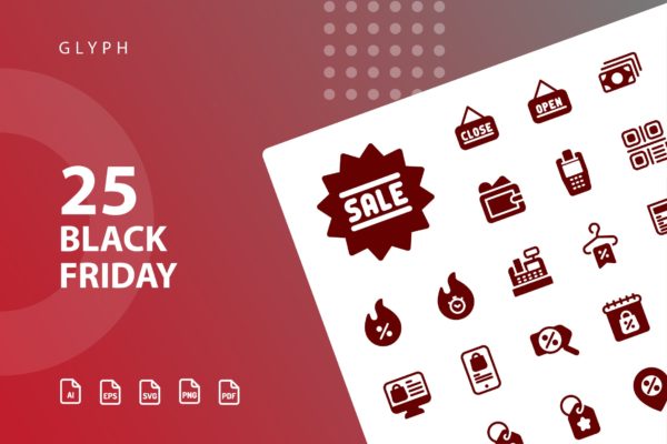 黒五购物狂欢节矢量图标设计素材 Black Friday Glyph