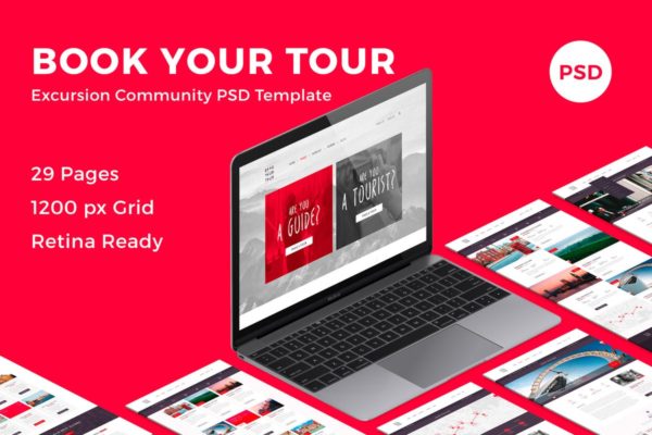 旅游代理公司旅游服务网站PSD模板素材库精选 Book Your Tour – Excursion Community PSD Template