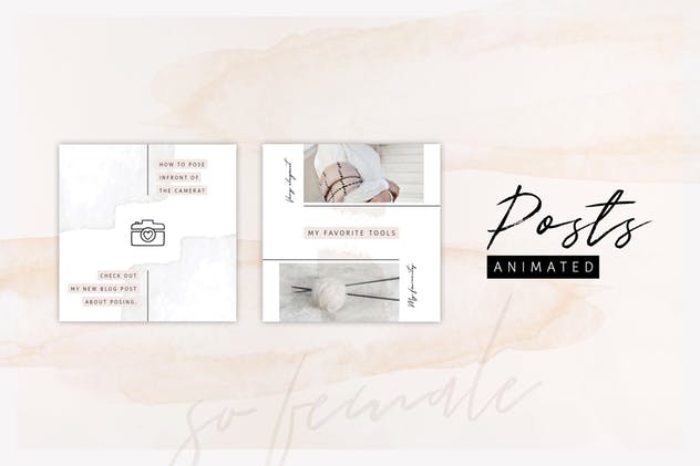 社交新媒体时尚潮流主题广告PSD动画模板素材库精选v3 ANIMATED Instagram Posts – So Female插图(9)