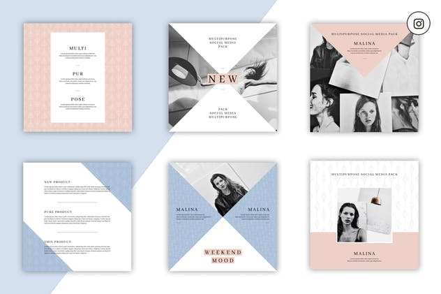 72个现代简洁多功能社交媒体新媒体贴图模板素材库精选 MALINA Social Media Pack & 20 Pattern插图(5)