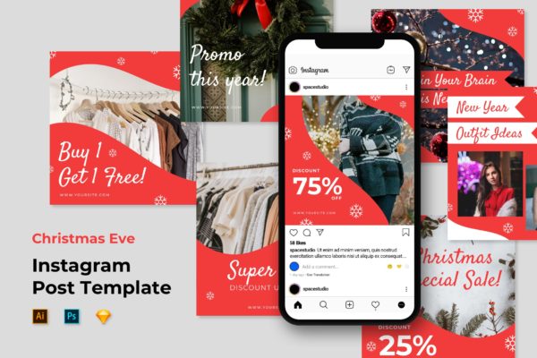 圣诞节新年主题Instagram社交电商促销广告设计模板素材库精选 Instagram Templates
