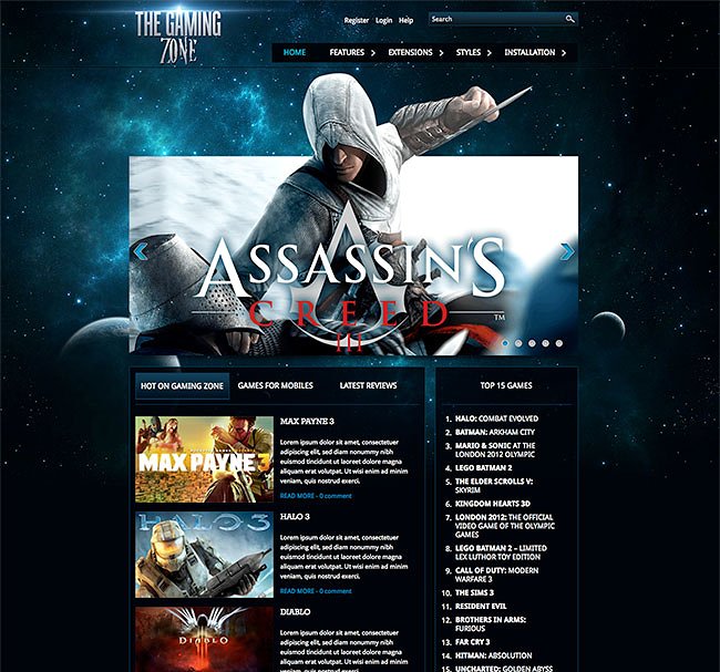 游戏电子竞技主题Joomla网站主题模板素材库精选 Hot Gaming Zone插图