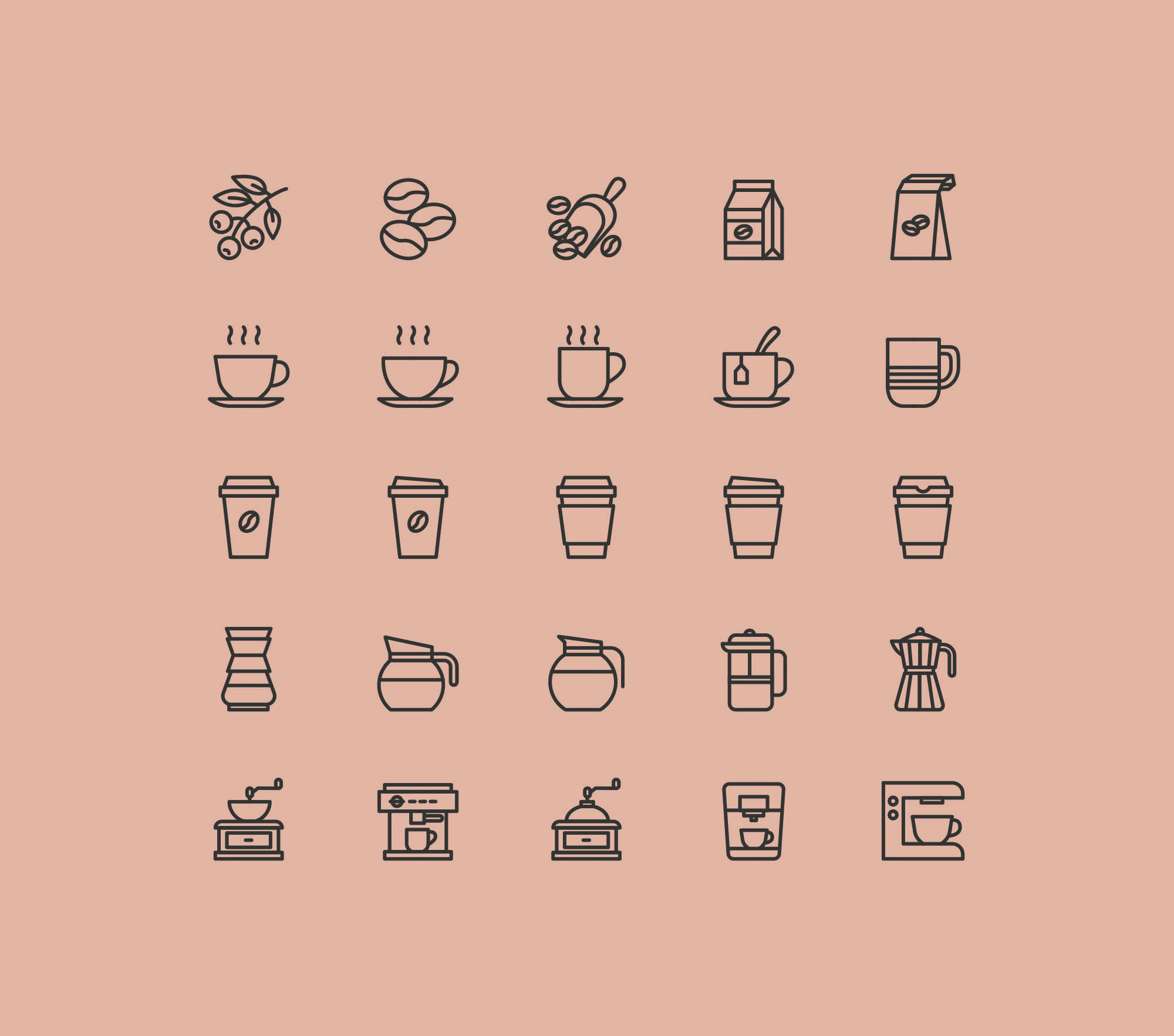 25枚咖啡主题矢量图标素材 25 Coffee Theme Icons – Vector .Ai插图