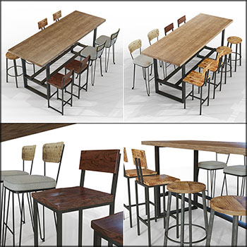 工业风长形餐桌和餐椅组合素材之家精选3D模型