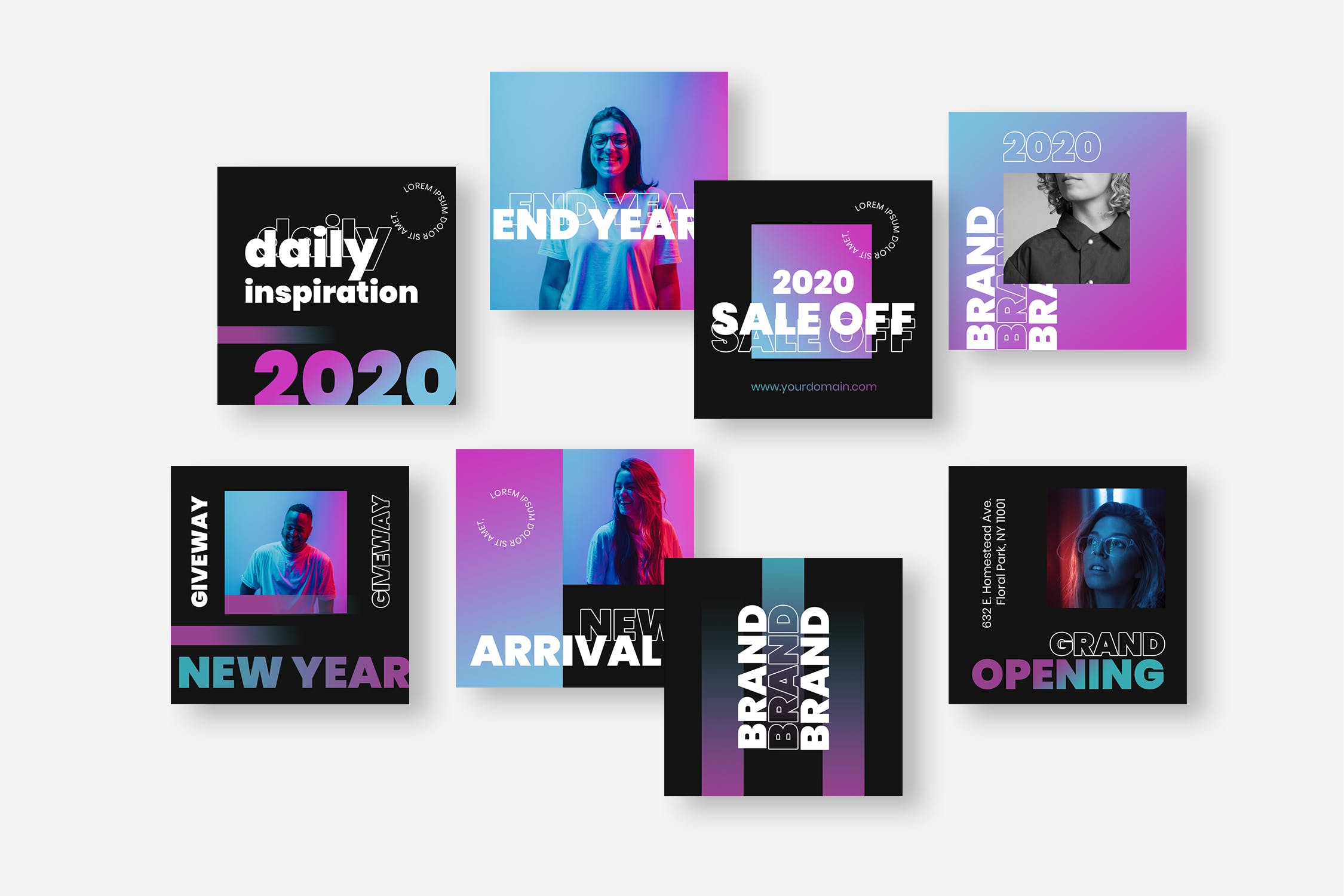 10款渐变色&双色调Instagram贴图设计PSD模板素材库精选 Seven Duotone Instagram Post Template插图(3)