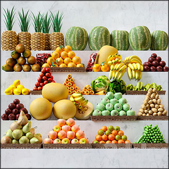 超市水果菠萝 西瓜 香蕉等素材之家精选3D模型