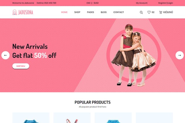 婴幼服饰玩具电商网站Bootstrap模板素材库精选 Jadusona – eCommerce Baby Shop Bootstrap4 Template插图(1)