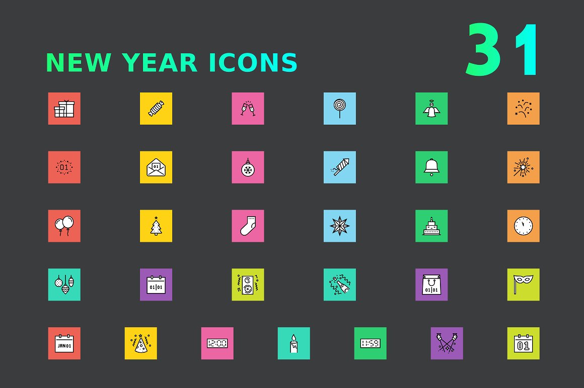 16种风格多尺寸的新年矢量图标合辑下载[png,svg]插图(11)